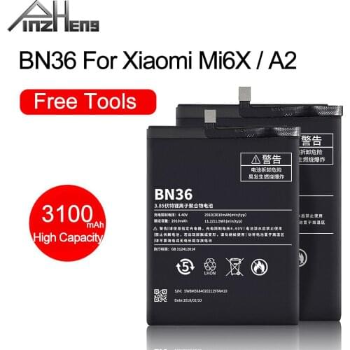 PINZHENG BN36 Phone Battery For Xiaomi Mi 6X Mi6X Mi A2 MiA2 3100mAh BN36 High Quality Mobile Phone Replacement Batteries