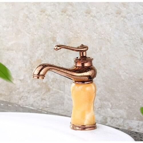 Free shipping Hot selling rose golden basin mixer tap with deck mounted brass golden faucet and stone bathroom basin faucet