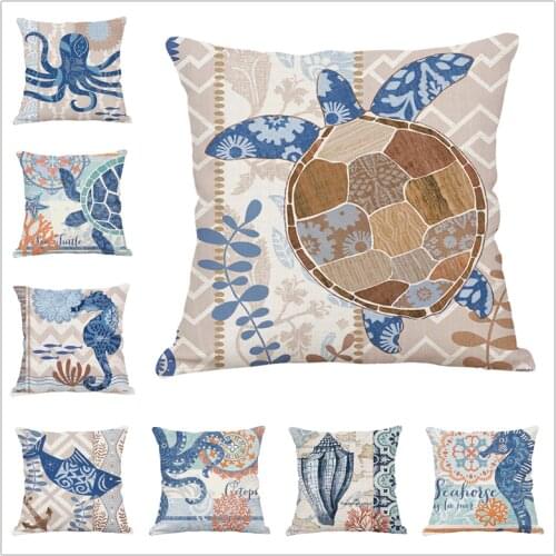 Turtles Mediterranean Style Linen Pillow Case Decorative Throw Pillows Cover Cushion Cover For Sofa Car Chair Seat Home Textile