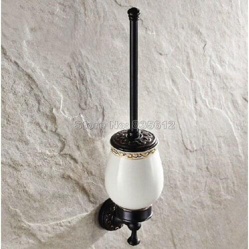 Black Oil Rubbed Bronze Wall Mounted Toilet Brush Set Holder Brush + Ceramic Cup Wba477