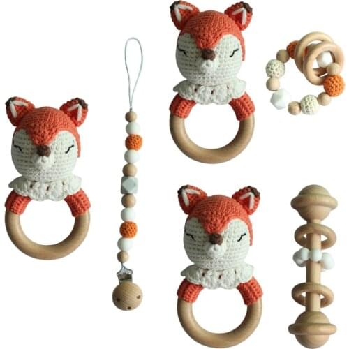 Baby Pacifier Clip Chain Teething Bracelet Crochet Animal Soother Rattle Teether