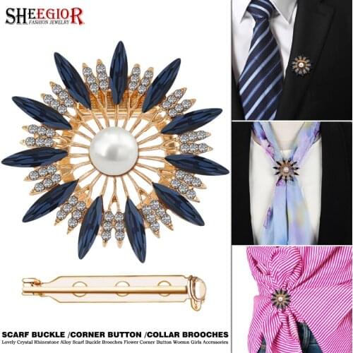 Crystal Sunflower Brooches for Women Accessories Love Pearl Rhinestone Scarf Buckle Brooch Men Fashion Ornaments Friendship Gift