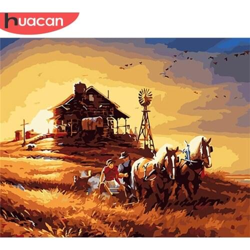 HUACAN Oil Painting By Number House DIY Pictures By Numbers Scenery Kits Hand Painted Paintings Art Drawing On Canvas Home Decor