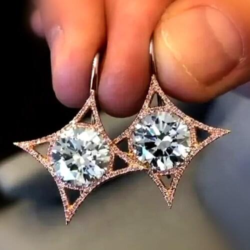 Huitan Stylish Womens Dangle Earrings with Big Round Cubic Zirconia Rose Gold Color Fashion Accessories for Female Jewelry New