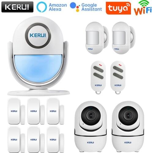 KERUI Tuya WIFI Security Alarm System Smart Home Store Works With Alexa 120dB Motion Detector Door Sensor Surveillance IP Camera
