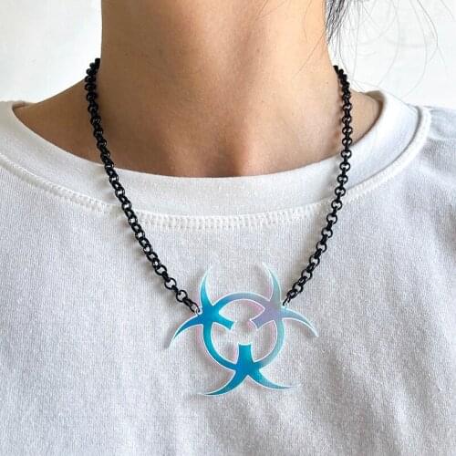 Aprilwell Plague Inc Discoloration Long Pendant Statement Necklace For Women 2021 Black O Chain Drop Jewelry Gift E Girl Friend