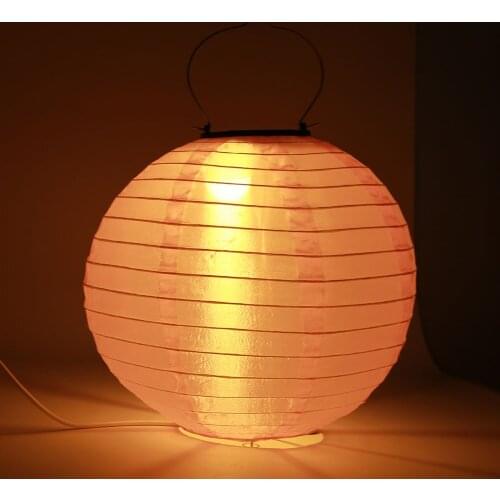 Solar Round Chinese Paper Lantern Wedding Birthday Party Decoration For Garden Yard Holiday Supplies Paper Lamp Festival Decor