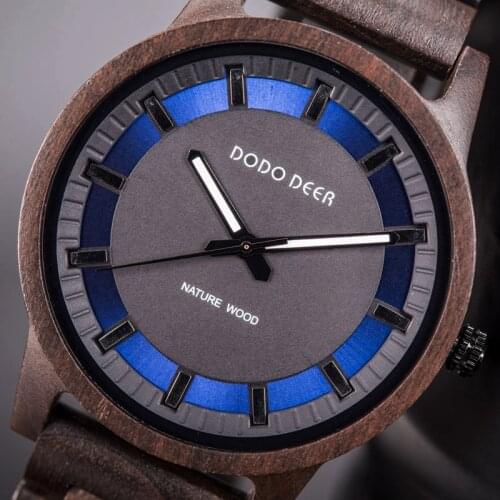 DODO DEER Mens Wood Wathch in Qaurtz Wristwatch Male Simple Ebony Wooden часы мужские Popular Gift Box Private Customize