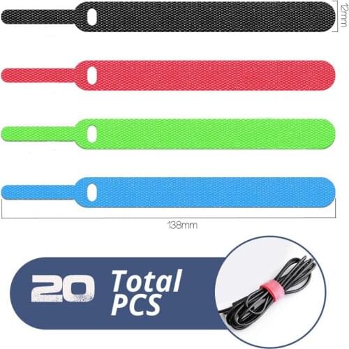 Pack of 20 Reusable Cord Organizer Keeper Holder, Fastening Cable Ties Straps for Earbud Headphones PC wire wrap Management B