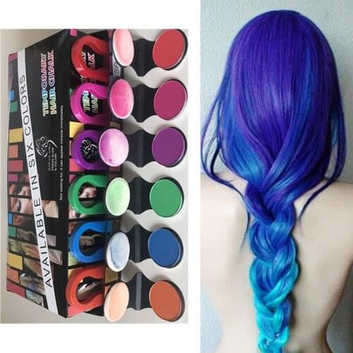Hot 6pcs/set Temporary Hair Dye Powder Cake Hair Color Crayons Styling Hair Chalk Set Non-toxic Salon Tools Kit For Party