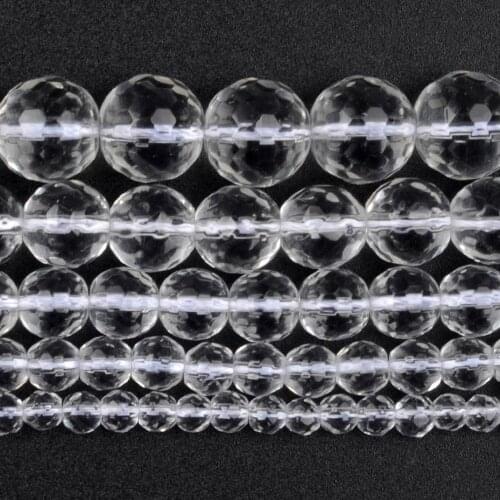 Natural Faceted White Glass Crystal Stone Beads Round Loose Spacer Beads For Jewelry Making DIY Bracelet Handmade 4/6/8/10mm