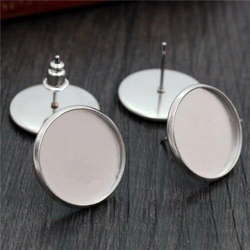 No Fade ) 16mm 20pcs/lots Stainless Steel Earring Studs,Earrings Blank/Base,Fit 16mm Glass Cabochons,Buttons-M4-32