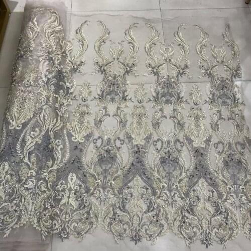 Nigerian Mesh Lace Fabrics with Beads African L-4686812 Lace Fabric High Quality French Tulle Lace Fabirc