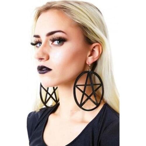 New Big Black Pentagram Acrylic Hanging Dangling Earrings Women Lightweight Bijoux Classic Large Star Ear Jewelry Brincos 2021