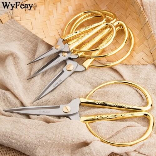 Stainless Steel Gold Sewing Scissors Short Cutter Durable High Steel Vintage Household Tailor Scissors For Fabric Crafts Tool