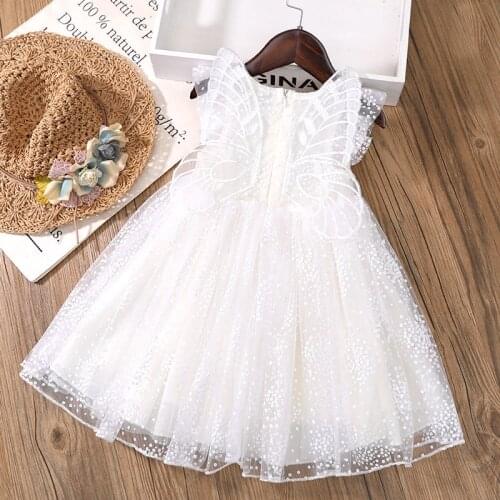 Girl solid color summer dress 2021 girl mesh sleeveless princess girl embroidered butterfly wings dress female baby dress