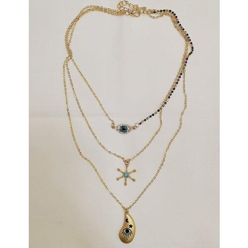 Trendy handmade crystal evil eye sweater chain necklace pendant jewelry for women party gift