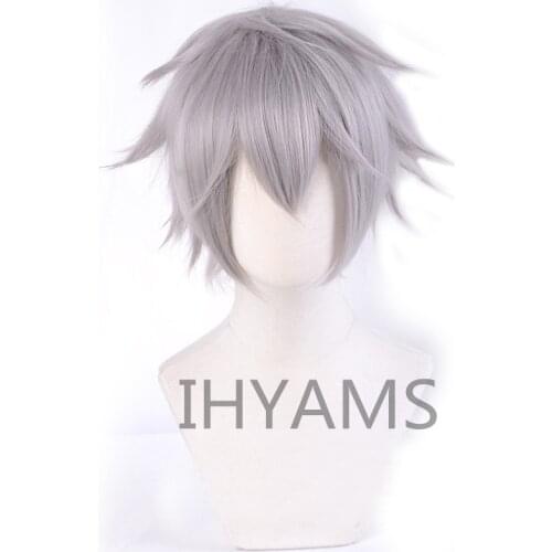 Anime Game EVA Nagisa Kaworu Cosplay Wigs Short Mixed Grey Heat Resistant Synthetic Hair Wig + Wig Cap