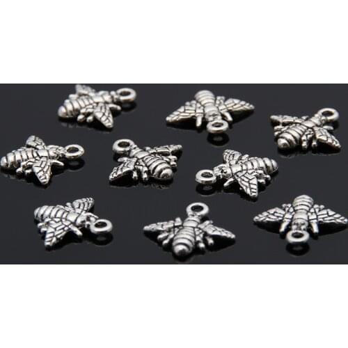 200pcs Silver Color Mini Bee Honeybee Charms Insects Animal Pendant Jewelry Making DIY Handmade Craft Accessories A3450