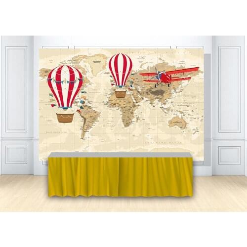 Adventure Theme Birthday Party Backdrops Hot Air Balloon Travel Baby Shower Vintage airplane World Map Photo Backgrounds Banner