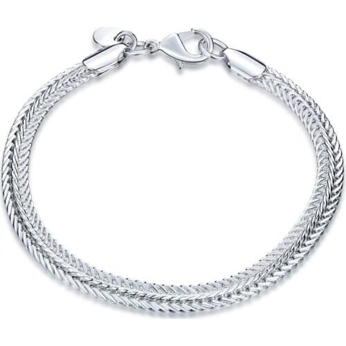 Standard 925 sterling silver jewelry European and American style creative flat snake bone bracelet standard silver drop buckle