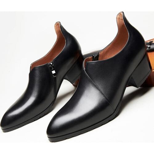 Hight End High Heeled Shoes Men Elegant Business Man Pointed Toe Heels Shoes Heightened Oxfords 5CM Office Leather Shoes