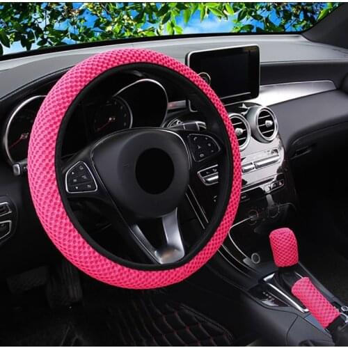 Universal Ice Silk Car Steering Wheel Covers Summer Breathable Hand Brake & Gear Cover Set Car Accessories Steering Wheel Braid