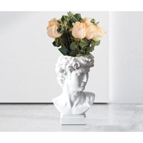 Modern Nordic Style Creative Portrait Vase Human Head Flower Vases Decorative Ornaments Resin David Home Art Decor Table Storage