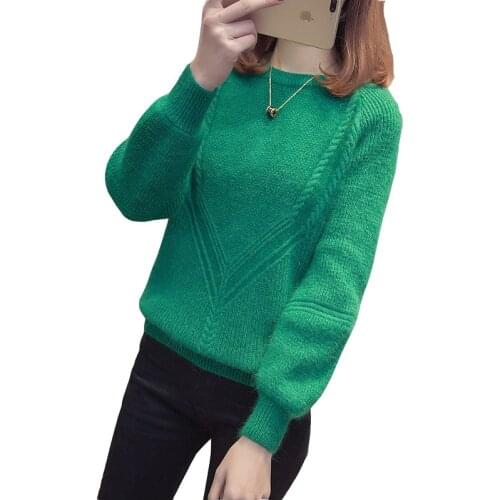 Knitted sweater Women autumn winter Plus size Candy colors pullover sweaters female Short lantern sleeve Bottoming sweaters 2190