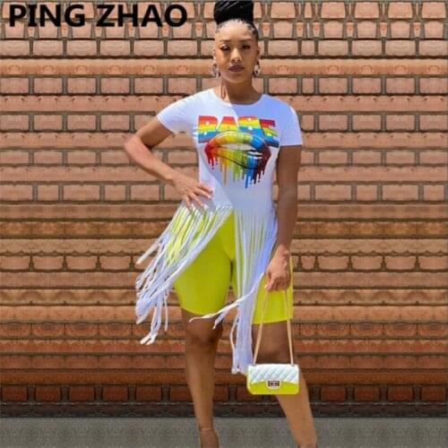 PING ZHAO Hot Womens Tassel Casual T-Shirt Short-Sleeved Printed T-Shirt Short-Sleeved O Collar Womens T-Shirts 2021