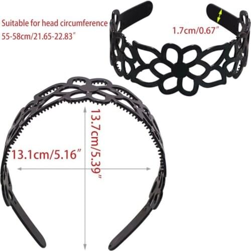 Women Girls Black Plastic Wide Headband Hollow Out Plum Blossom Floral Hair Hoop Non-Slip Toothed Lady Headdress Bandana R58E