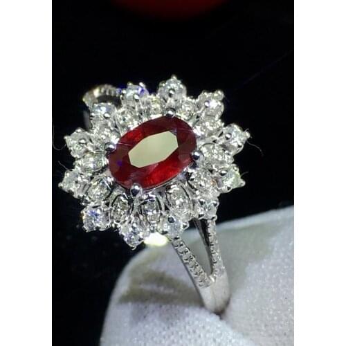 Fine Jewelry 18K White Gold Real Natural Pigeon Blood Red Ruby Diamonds 0.71ct Engagement Female Rings for Women Fine Ring