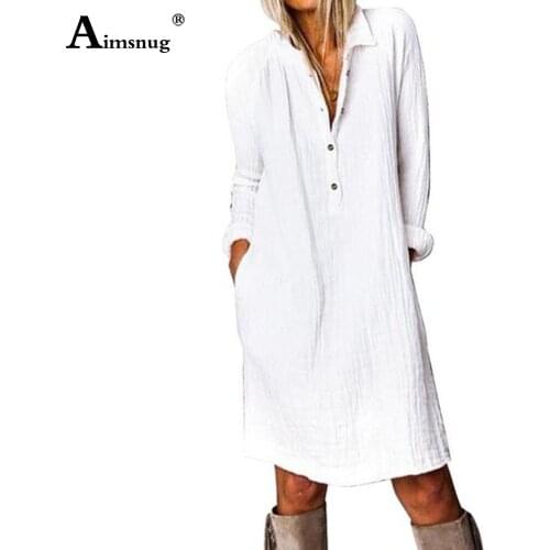 Plus size Women Knee-Length Dress Long Sleeve Patchwork Cotton Linen Dresses Vintage 2020 Spring Autumn Femme Casual Loose Dress