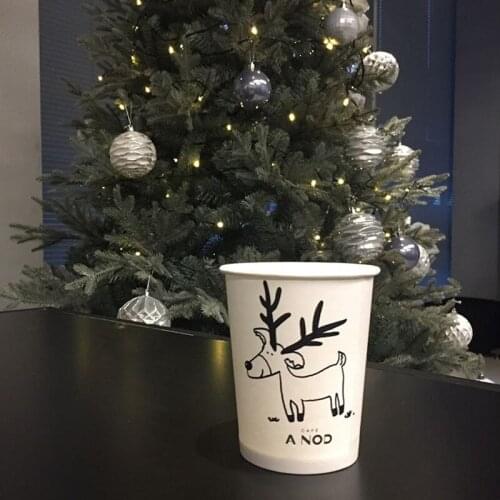100pcs Net Red disposable coffee cup 250ml milk tea juice drinking party cups creative elk Christmas cup favors thick paper cups