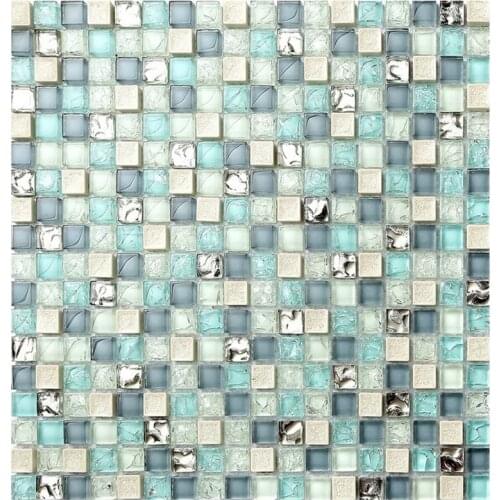 15mm Mediterranean Blue White Ceramic Ice Cracked Crystal Glass Mosaic Tile Bathroom Shower Kitchen Backsplash Club Wall Tile