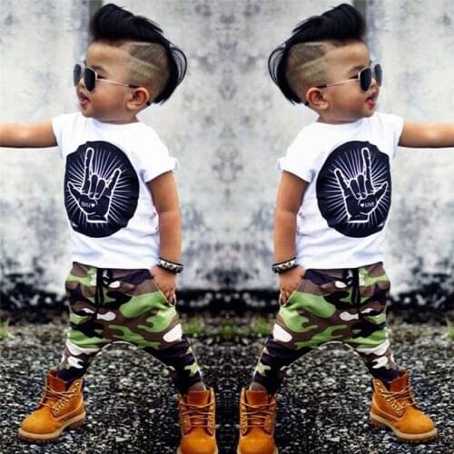 2018 Summer Kids Clothing Outfit Suits Short Sleeve Cotton T-Shirts +Camouflage Pants 2pcs Infant Toddle Boys Girls Clothes Set