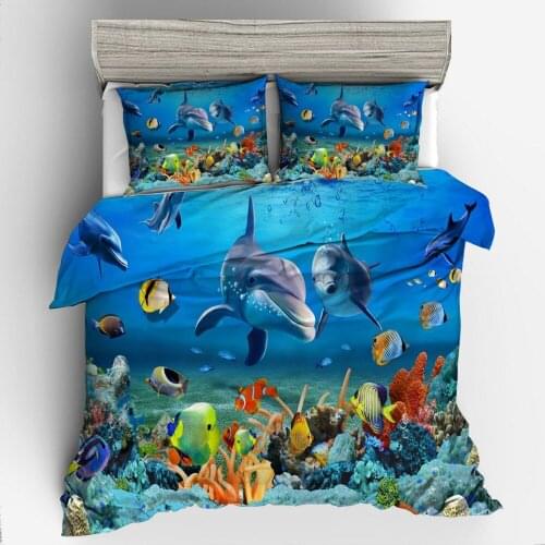 3D Design Digital Printing Bedding Set Duvet Cover Pillowcase Bedclothes Dropshipping Boy Gife Dolphin Shark