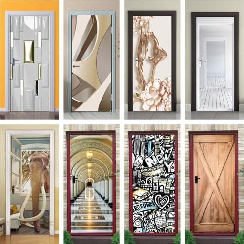 Living Room Corridor 3D Door Stickers Self-adhesive Vinyl Removable Wallpaper For Bedroom Kitchen Decoration Modern Space Decor