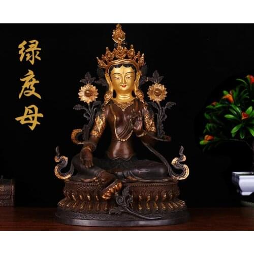 48CM 19 inch HUGE TOP Buddha figure HOME Protection Tibetan Bodhisattva Green Tara Gold-plated Buddha brass statue