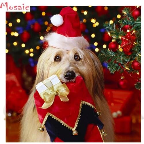 Diamond painting 5d diy cross stitch diamond embroidery full square drill Dogs Christmas Yorkshire terrier Winter hat Animals