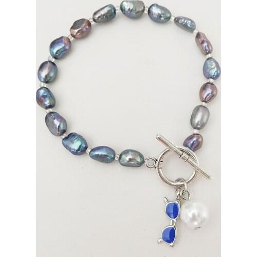 Top fashion pearl bracelet made of 100% NATURE FRESHWATER PEARL BRACELET-7-9 mm long BAROQUE shape PEARL, with glasses hanger