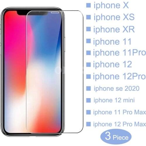 3Pcs Tempered Glass Phone Case For iphone 12 11 pro Xs Max Screen Protector Case for iphone 12pro 11 max 12mini x Xr se glas 9H