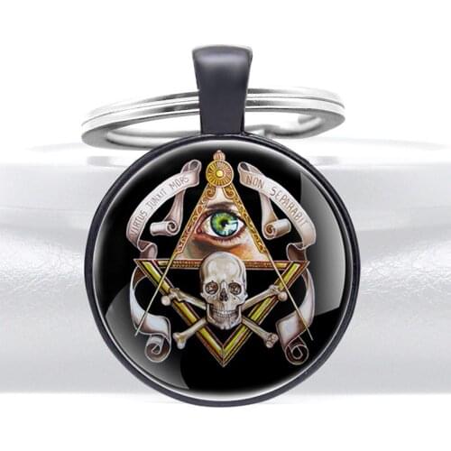 Black Pendant Masonic Eye of Providence Skull Glass Cabochon Key Chain Classic Men Women Steampunk Jewelry Key Rings