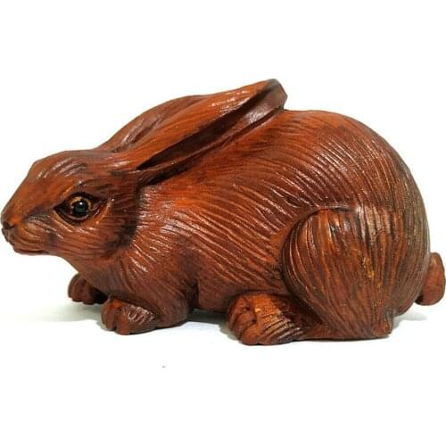 CQ086 - 2" Hand Carved Boxwood Netsuke : Rabbit