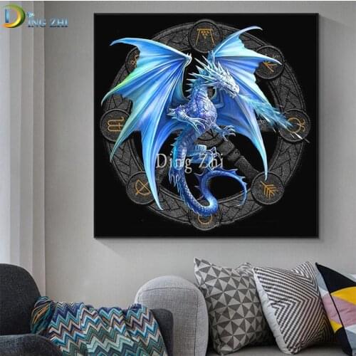 DIY 5D Diamond Painting Zodiac and Dragon Family Fashion Crystal Rhinestone Cross Stitch Embroidery Animal Wall Decor Gift Art
