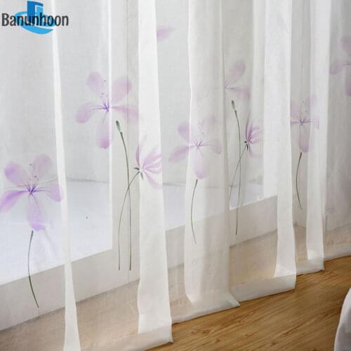 Chinese Hand-painted Window Tulle Curtains for Living Room Modern Simple Flowers Voile For Bedroom Sheer Home Textile