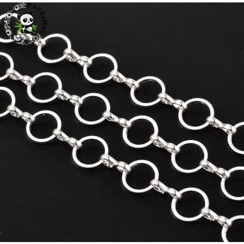 Brass Handmade Chains, Silver Color, Mother Link: 8mm in diameter, 1mm thick; Son Link: 1.5mm wide, 7.5mm long, 2.5mm thick