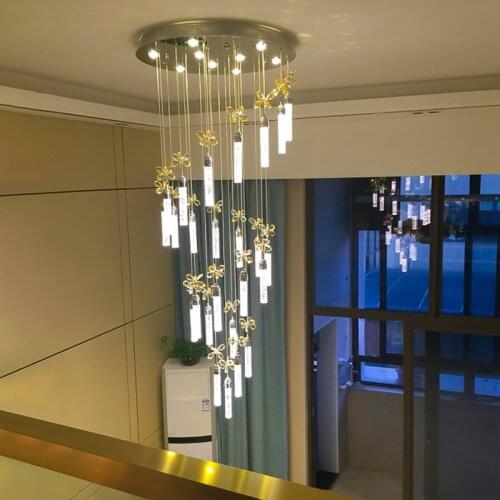 The stairs droplight Double entry building pendant lights Crystal Modern living room long chandelier LED Creative lamp