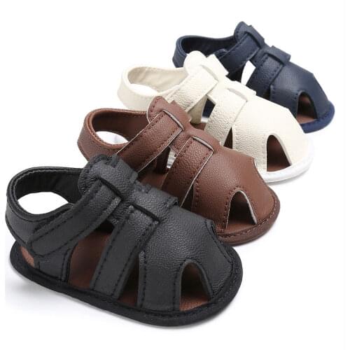 Summer Baby Boys Solid Leather Sandals Toddler infant boy Soft Sole Anti Slip prewalker Crib Shoes Sandals 0-18 M
