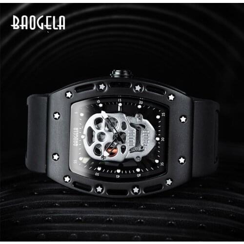 Visage de cadran Rectangle de crâne d'armée de bracelet de Silicone noir lumineux des hommes avec des étoiles montres à Quartz B